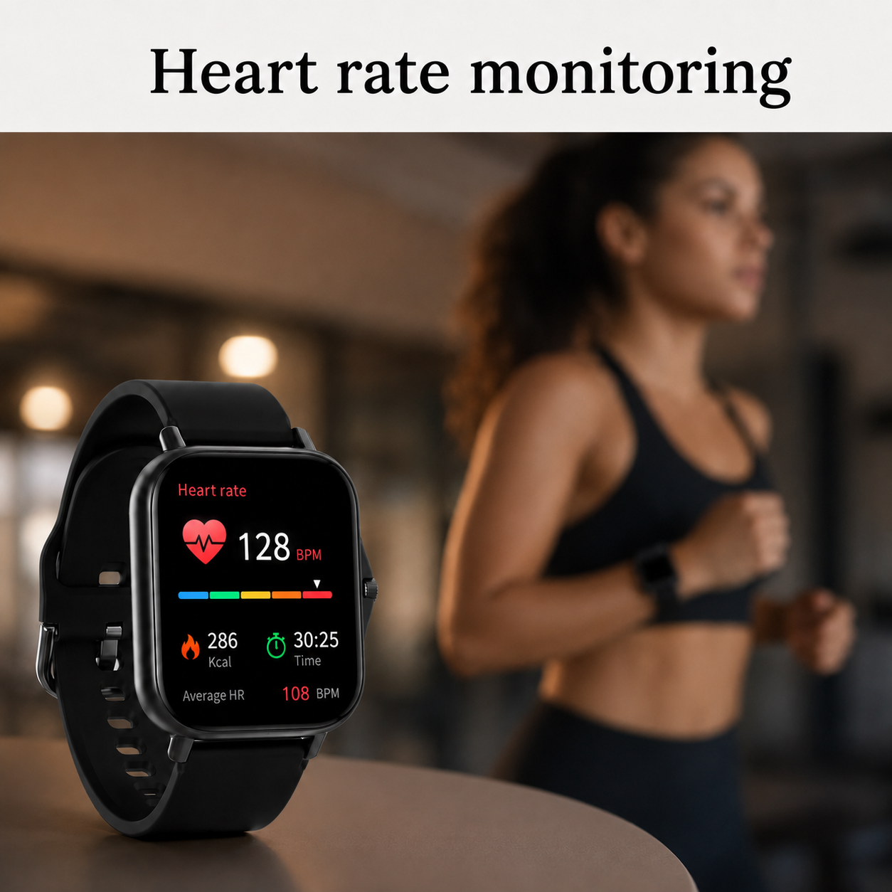 Montre connectée Obrel, suivi de la fréquence cardiaque à l'écran