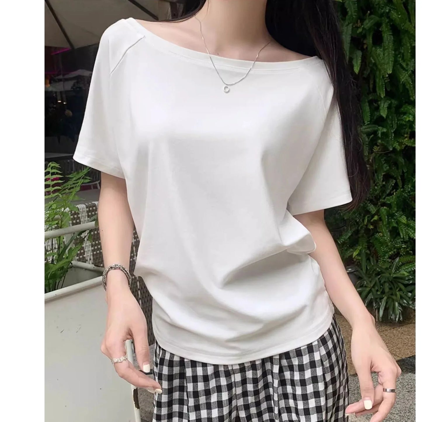 Autumn Winter One Shoulder Cotton Long Sleeve Slant Shoulder Women'S Clothing Style Interior Wide Truffle Shoulder Base Shirt