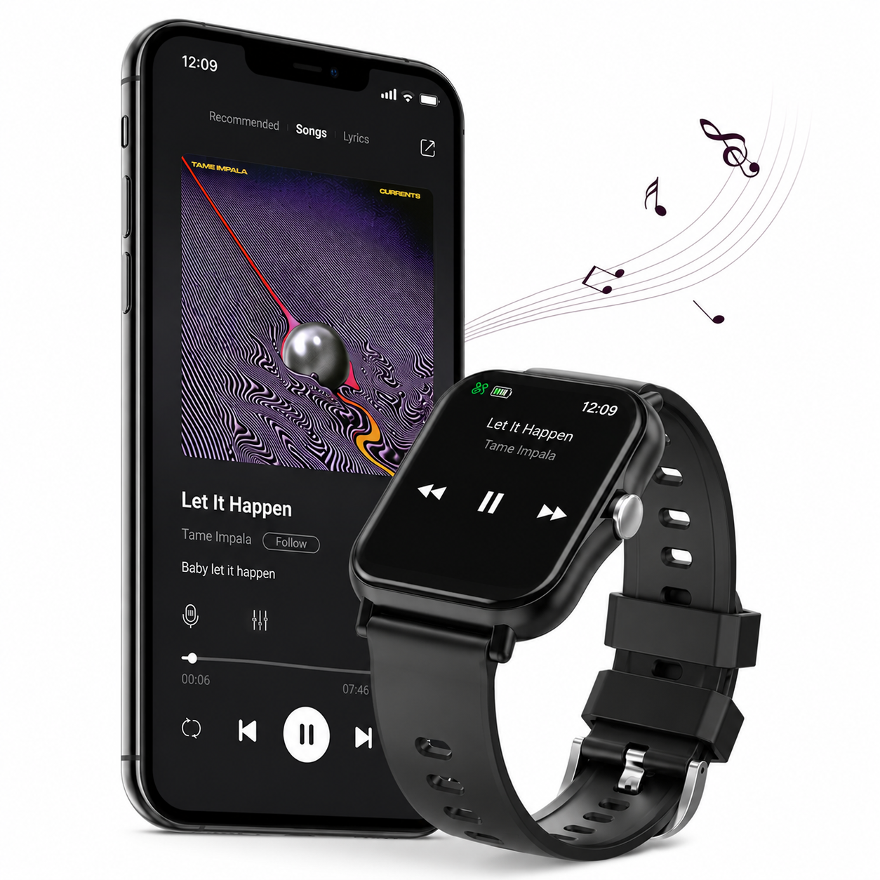 Montre connectée Obrel avec contrôle de la musique depuis le poignet