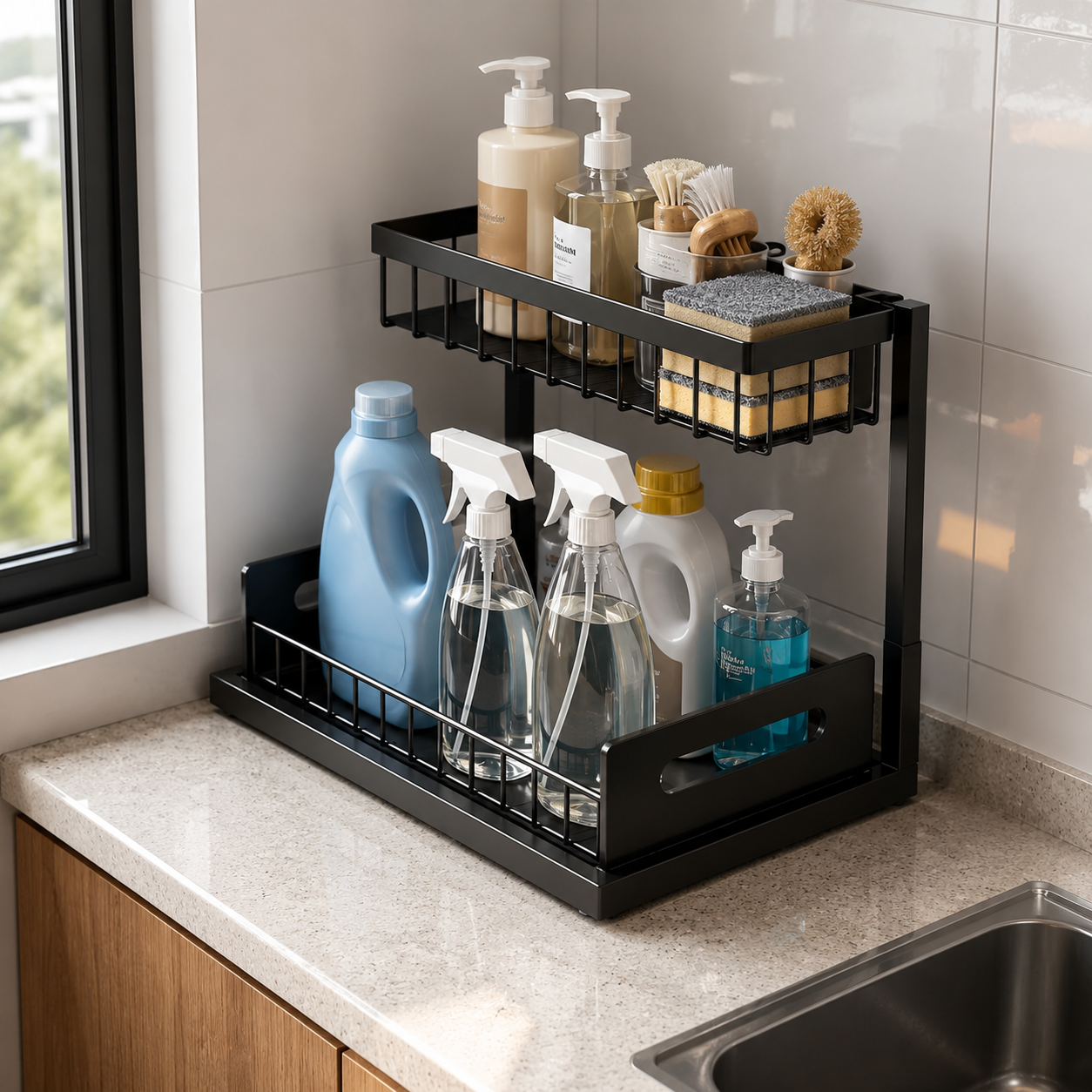Organisateur Nova 2 niveaux accessoires de nétoyages rangés par ordre