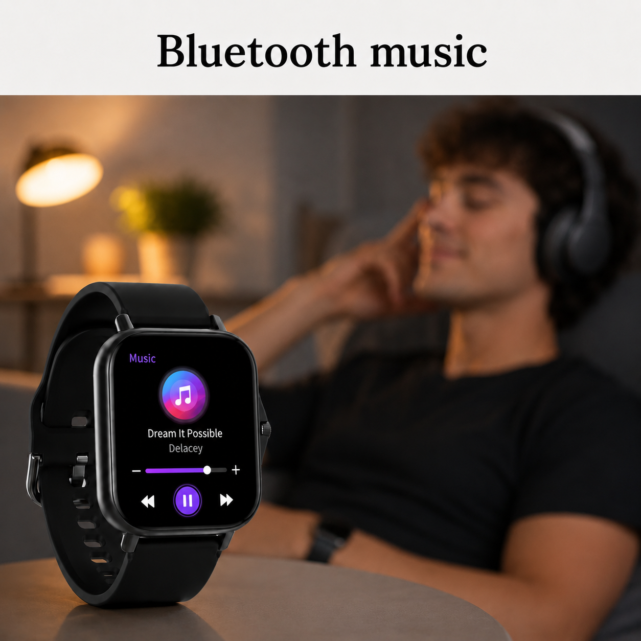 Montre connectée Obrel, application musique contrôlée depuis l'écran