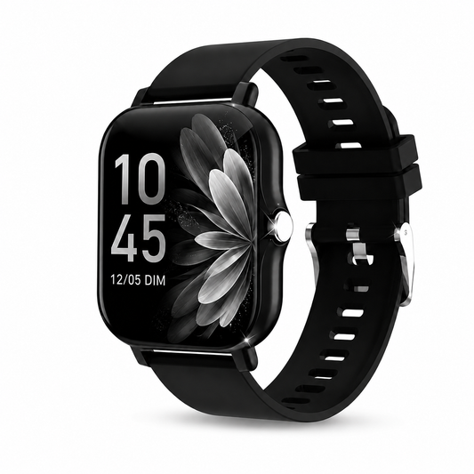Montre connectée Obrel noire, vue de face sur fond neutre