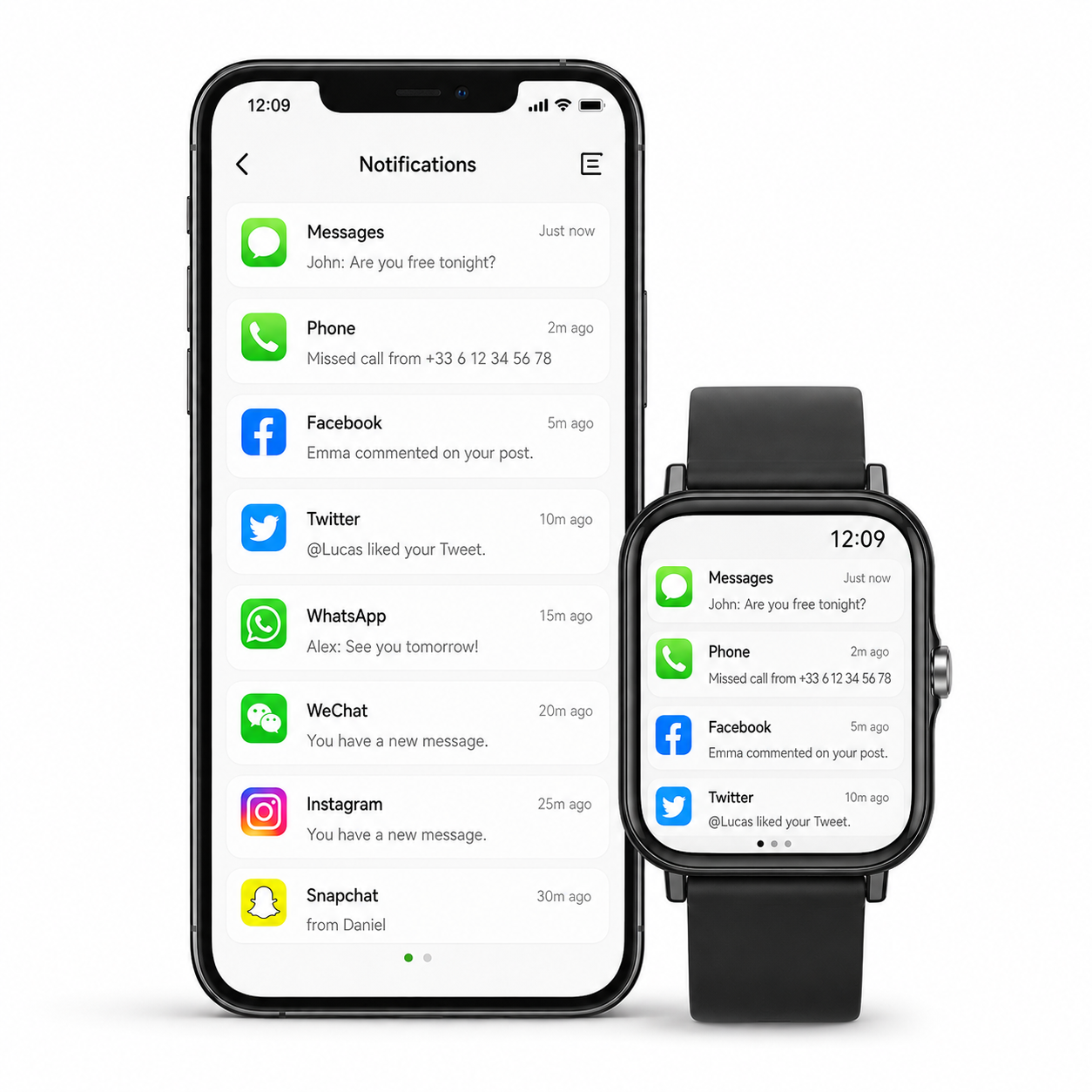 Montre connectée Obrel affichant une notification smartphone