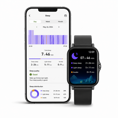 Montre connectée Obrel, suivi du sommeil affiché à l'écran